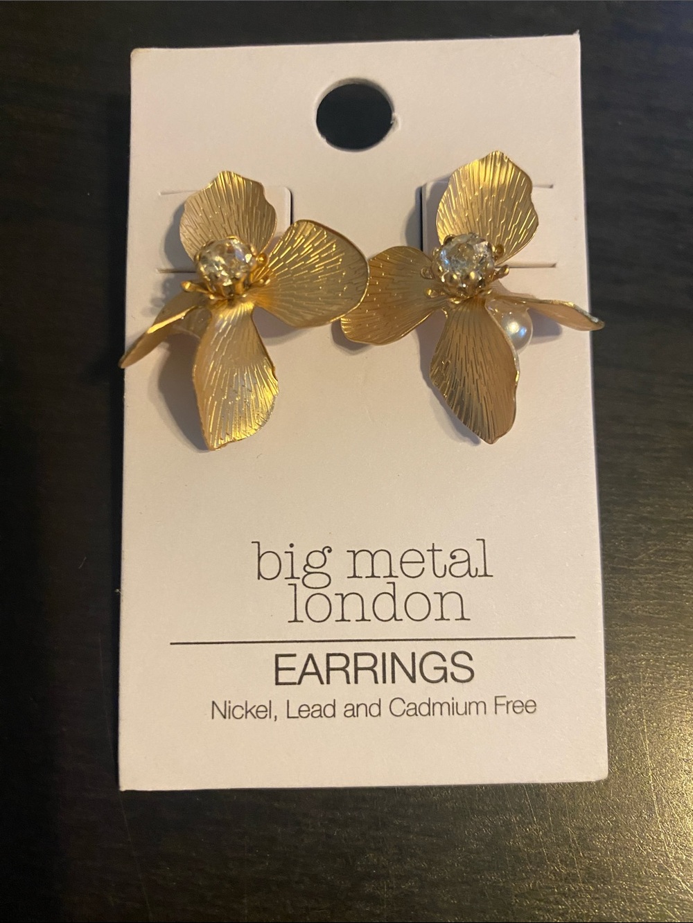 Big Metal London Gold Floral Crystal & Pearl Stud Earrings